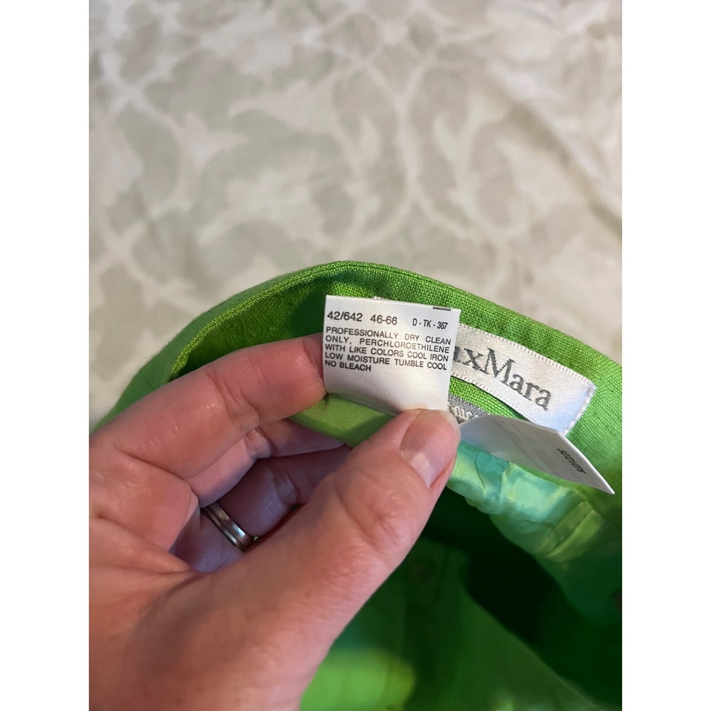 Max Mara Lime Green 100% Linen Pencil Skirt Made in‎ Italy Size 12 - Picture 5 of 10
